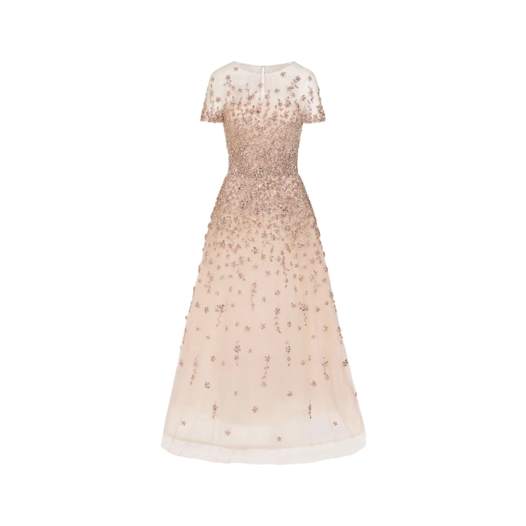 Oscar de la Renta Porcelain Flower Crystal Embroidered Dress - Oscar de la Renta Dresses - American Couture - Shop at Luxury Shoes 