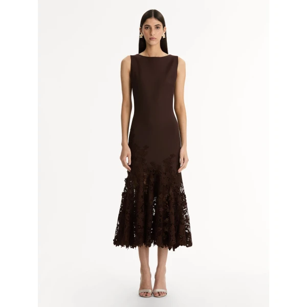 Oscar de la Renta Porcelain Flower Guipure Trumpet Dress - Oscar de la Renta Dresses - American Couture - Shop at Luxury Shoes 