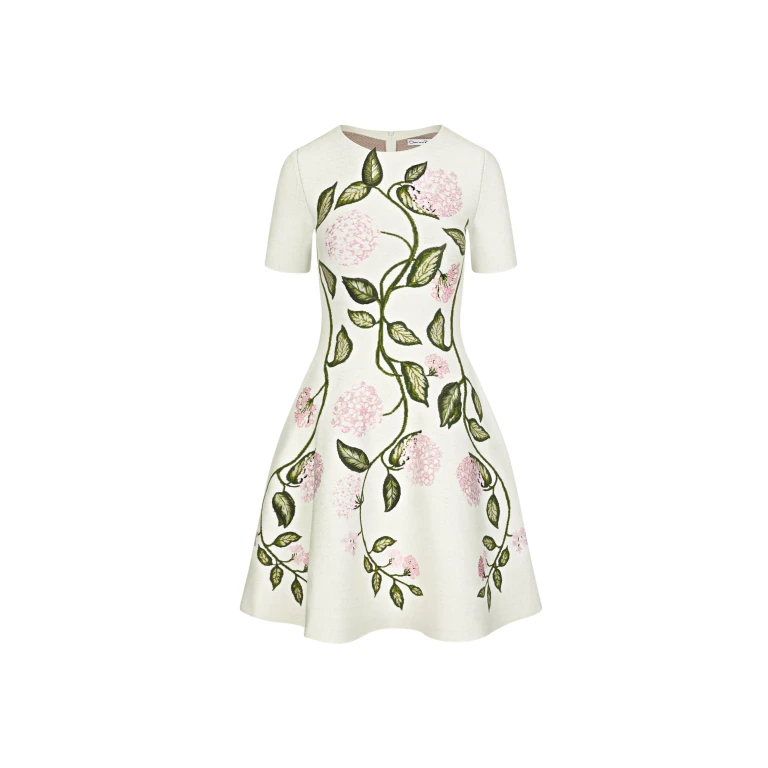 Oscar de la Renta Porcelain Flower Jacquard Dress - Oscar de la Renta Dresses - American Couture - Shop at Luxury Shoes 