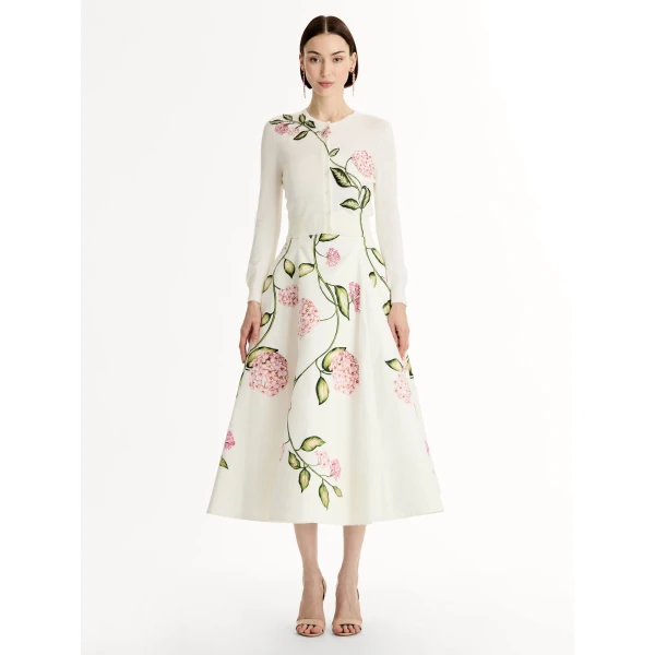 Oscar de la Renta Porcelain Flower Threadwork Cropped Cardigan - Oscar de la Renta Knitwear - American Couture - Shop at Luxury Shoes 