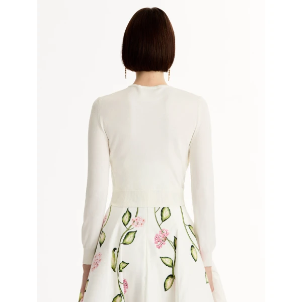 Oscar de la Renta Porcelain Flower Threadwork Cropped Cardigan - Oscar de la Renta Knitwear - American Couture - Shop at Luxury Shoes 