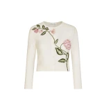 Oscar de la Renta Porcelain Flower Threadwork Cropped Cardigan - Oscar de la Renta Knitwear - American Couture - Shop at Luxury Shoes 