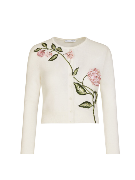 Oscar de la Renta Porcelain Flower Threadwork Cropped Cardigan - Oscar de la Renta Knitwear - American Couture - Shop at Luxury Shoes 
