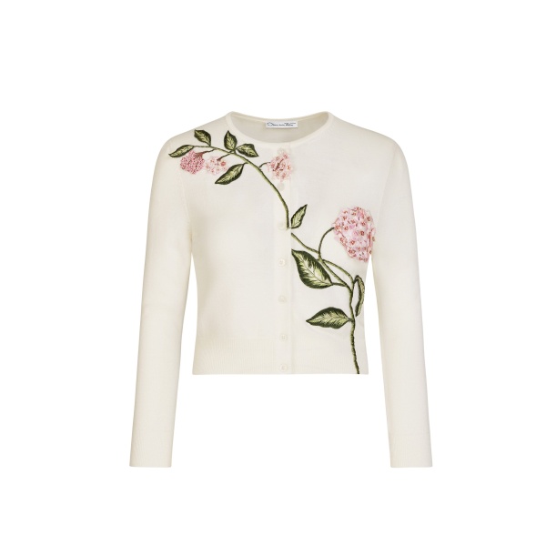 Oscar de la Renta Porcelain Flower Threadwork Cropped Cardigan - Oscar de la Renta Knitwear - American Couture - Shop at Luxury Shoes 