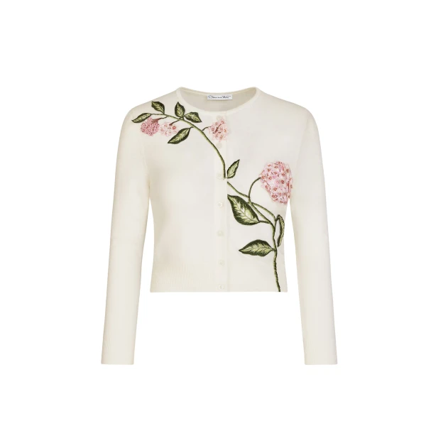 Oscar de la Renta Porcelain Flower Threadwork Cropped Cardigan - Oscar de la Renta Knitwear - American Couture - Shop at Luxury Shoes 