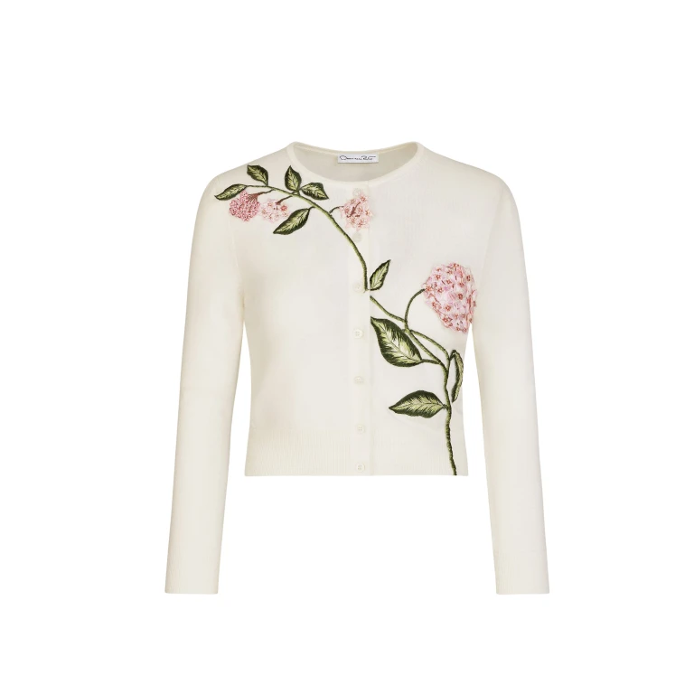 Oscar de la Renta Porcelain Flower Threadwork Cropped Cardigan - Oscar de la Renta Knitwear - American Couture - Shop at Luxury Shoes 