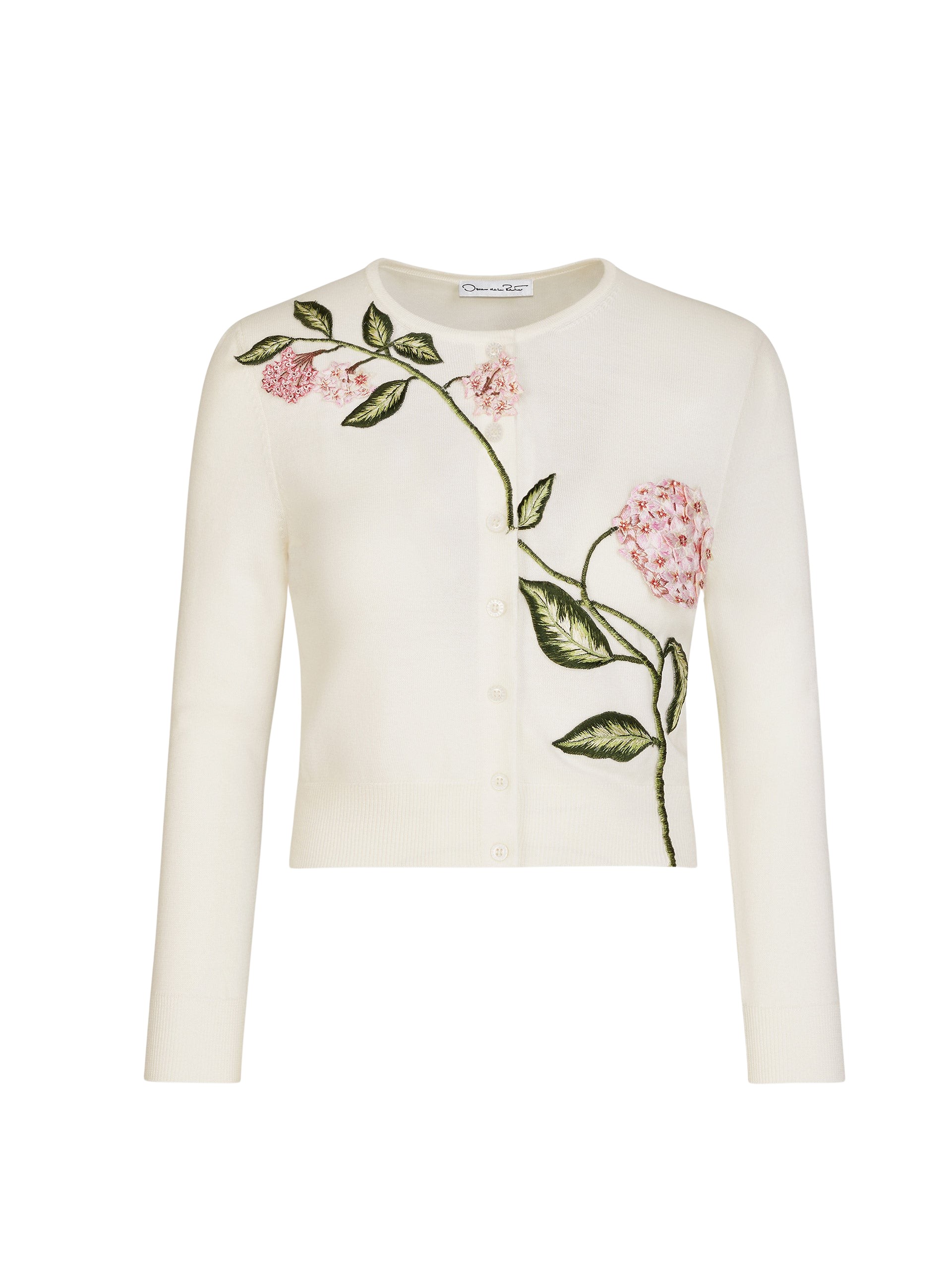 Oscar de la Renta Porcelain Flower Threadwork Cropped Cardigan