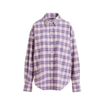 Essentiel Antwerp Purple and beige checked flannel shirt with rhinestone-embellished collar - Essentiel Antwerp Shirts - Colorful Belgian Design - Shop at Luxury Shoes 