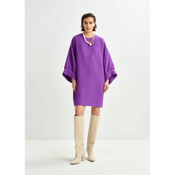Essentiel Antwerp Purple mini dress with wide sleeves - Essentiel Antwerp Dresses - Colorful Belgian Design - Shop at Luxury Shoes 