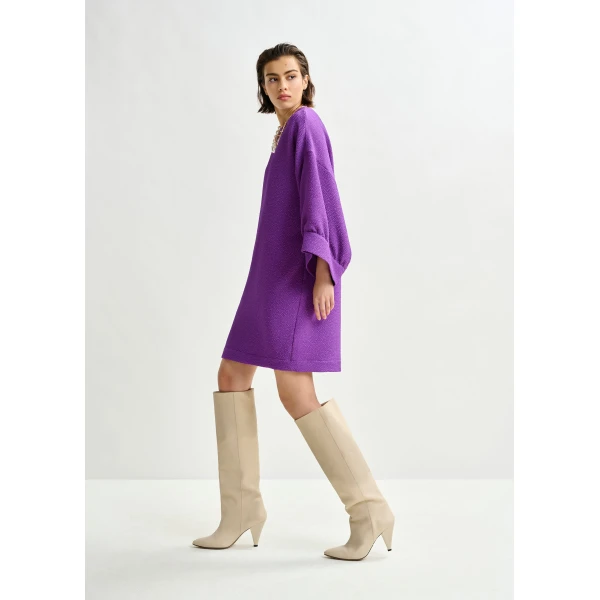 Essentiel Antwerp Purple mini dress with wide sleeves - Essentiel Antwerp Dresses - Colorful Belgian Design - Shop at Luxury Shoes 