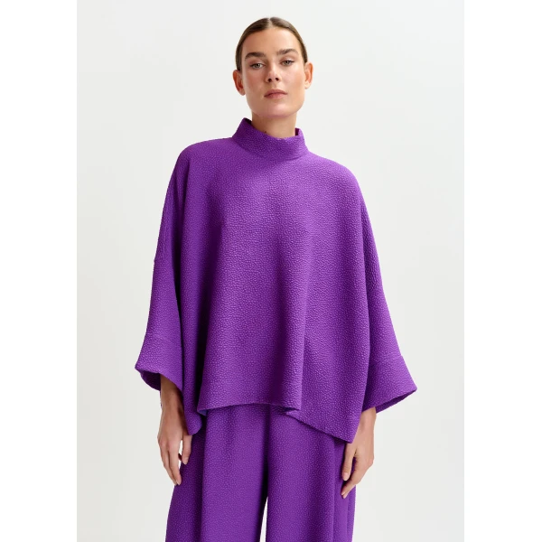 Essentiel Antwerp Purple oversized top with stand-up collar, view 2