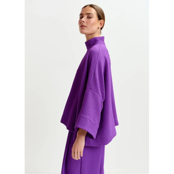 Essentiel Antwerp Purple oversized top with stand-up collar, view 3