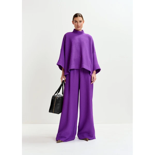 Essentiel Antwerp Purple oversized top with stand-up collar, view 5