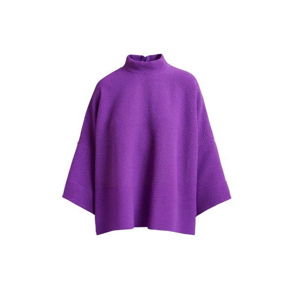 Essentiel Antwerp Purple oversized top with stand-up collar - Essentiel Antwerp Tops - Colorful Belgian Design - Shop at Luxury Shoes 
