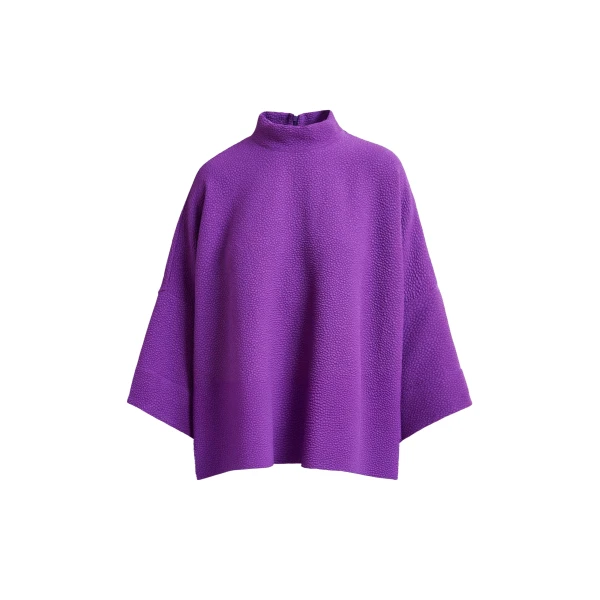 Essentiel Antwerp Purple oversized top with stand-up collar - Essentiel Antwerp Tops - Colorful Belgian Design - Shop at Luxury Shoes 