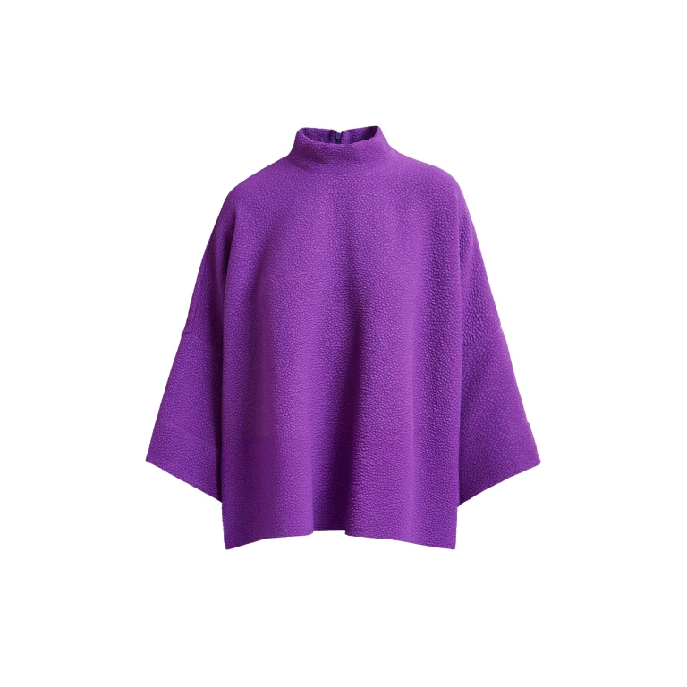Essentiel Antwerp Purple oversized top with stand-up collar - Essentiel Antwerp Tops - Colorful Belgian Design - Shop at Luxury Shoes 