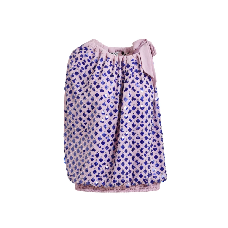 Essentiel Antwerp Purple sequin-embellished asymmetric top with neck-tie ribbon - Essentiel Antwerp Tops - Colorful Belgian Design - Shop at Luxury Shoes 