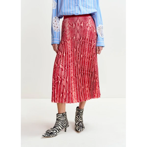 Essentiel Antwerp Red and orange snakeprint pleated skirt - Essentiel Antwerp Skirts - Colorful Belgian Design - Shop at Luxury Shoes 
