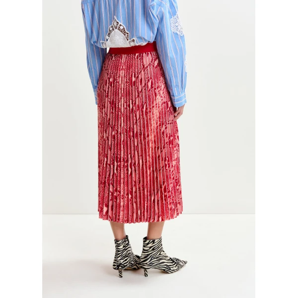 Essentiel Antwerp Red and orange snakeprint pleated skirt - Essentiel Antwerp Skirts - Colorful Belgian Design - Shop at Luxury Shoes 