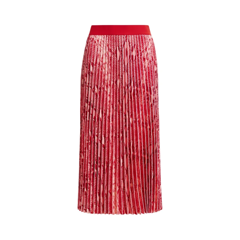 Essentiel Antwerp Red and orange snakeprint pleated skirt - Essentiel Antwerp Skirts - Colorful Belgian Design - Shop at Luxury Shoes 