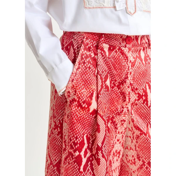 Essentiel Antwerp Red and orange snakeprint wide-leg pants - Essentiel Antwerp Pants - Colorful Belgian Design - Shop at Luxury Shoes 