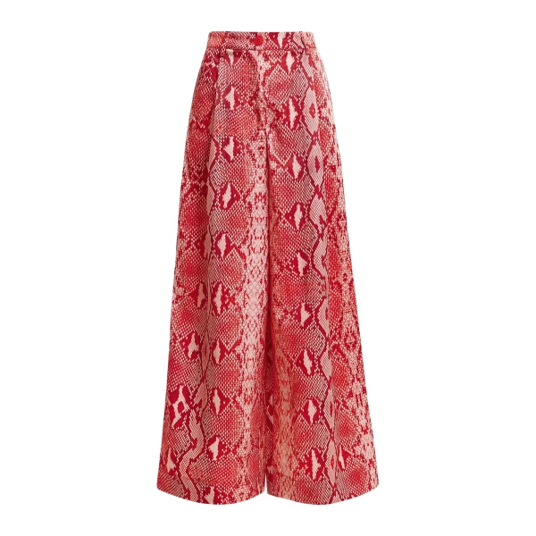 Essentiel Antwerp Red and orange snakeprint wide-leg pants - Essentiel Antwerp Pants - Colorful Belgian Design - Shop at Luxury Shoes 