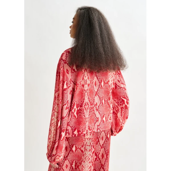 Essentiel Antwerp Red and orange top with puffed sleeves and snake print - Essentiel Antwerp Tops - Colorful Belgian Design - Shop at Luxury Shoes 
