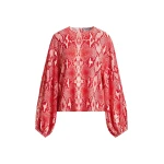 Essentiel Antwerp Red and orange top with puffed sleeves and snake print - Essentiel Antwerp Tops - Colorful Belgian Design - Shop at Luxury Shoes 