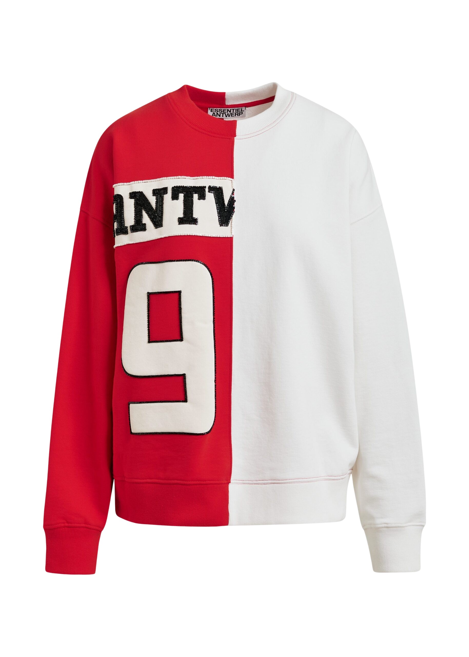 Essentiel Antwerp Red and white split-panel appliquéd cotton sweatshirt Top