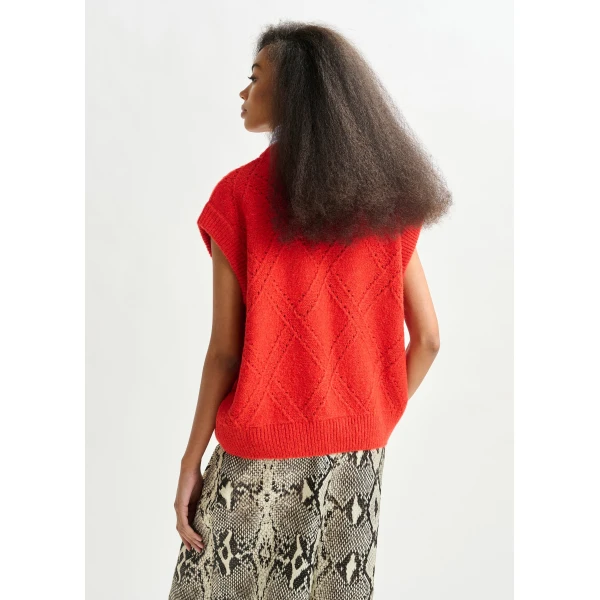 Essentiel Antwerp Red cable-knit sleeveless wool-blend sweater - Essentiel Antwerp Knitwear - Colorful Belgian Design - Shop at Luxury Shoes 
