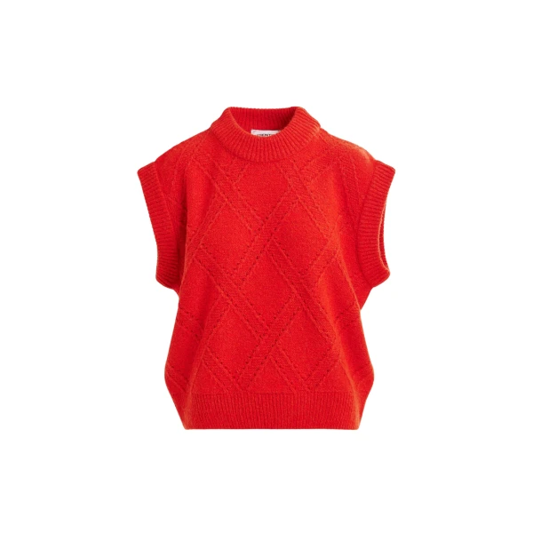 Essentiel Antwerp Red cable-knit sleeveless wool-blend sweater - Essentiel Antwerp Knitwear - Colorful Belgian Design - Shop at Luxury Shoes 