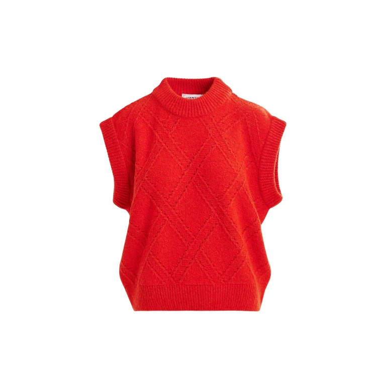 Essentiel Antwerp Red cable-knit sleeveless wool-blend sweater - Essentiel Antwerp Knitwear - Colorful Belgian Design - Shop at Luxury Shoes 