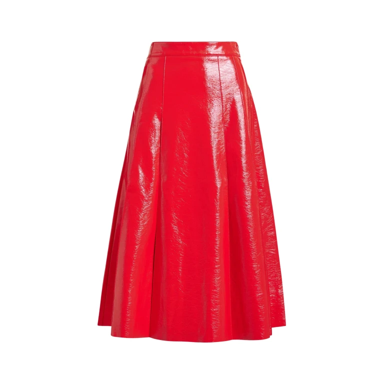 Essentiel Antwerp Red faux leather midi skirt - Essentiel Antwerp Skirts - Colorful Belgian Design - Shop at Luxury Shoes 
