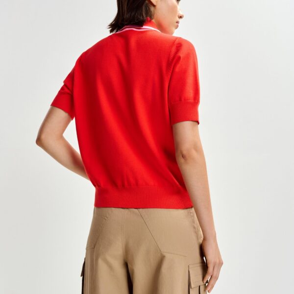 Essentiel Antwerp Red fine-knit polo with light pink scarf-like contrast collar Top, view 5