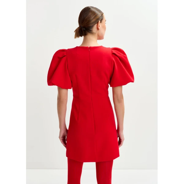 Essentiel Antwerp Red mini dress with voluminous sleeves and jewel embellishment - Essentiel Antwerp Dresses - Colorful Belgian Design - Shop at Luxury Shoes 