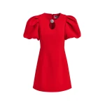 Essentiel Antwerp Red mini dress with voluminous sleeves and jewel embellishment - Essentiel Antwerp Dresses - Colorful Belgian Design - Shop at Luxury Shoes 
