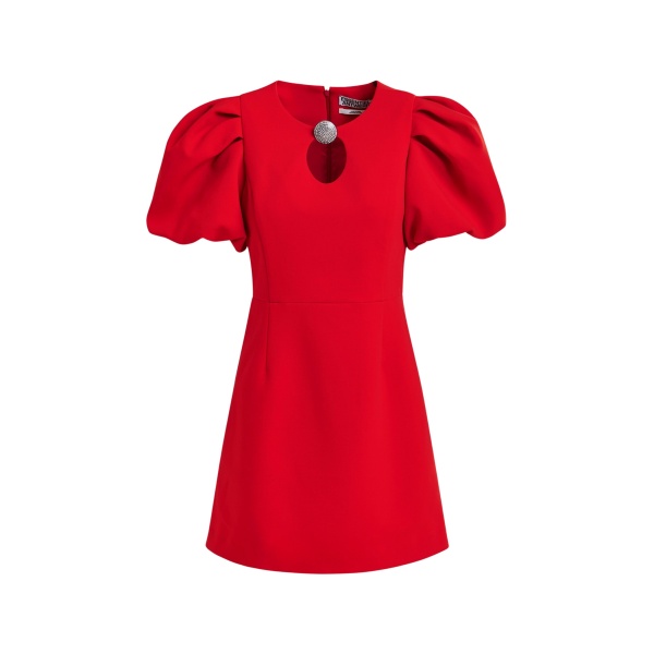 Essentiel Antwerp Red mini dress with voluminous sleeves and jewel embellishment - Essentiel Antwerp Dresses - Colorful Belgian Design - Shop at Luxury Shoes 