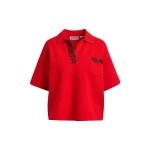 Essentiel Antwerp Red polo top with bead embellishments - Essentiel Antwerp Tops - Colorful Belgian Design - Shop at Luxury Shoes 