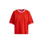 Essentiel Antwerp Red slightly cropped knit T-shirt with pink contrasting trim - Essentiel Antwerp Shirts - Colorful Belgian Design - Shop at Luxury Shoes 