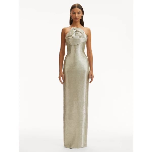 Oscar de la Renta Rosette Bugle Bead Column Gown - Oscar de la Renta Dresses - American Couture - Shop at Luxury Shoes 