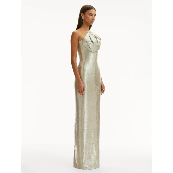Oscar de la Renta Rosette Bugle Bead Column Gown - Oscar de la Renta Dresses - American Couture - Shop at Luxury Shoes 