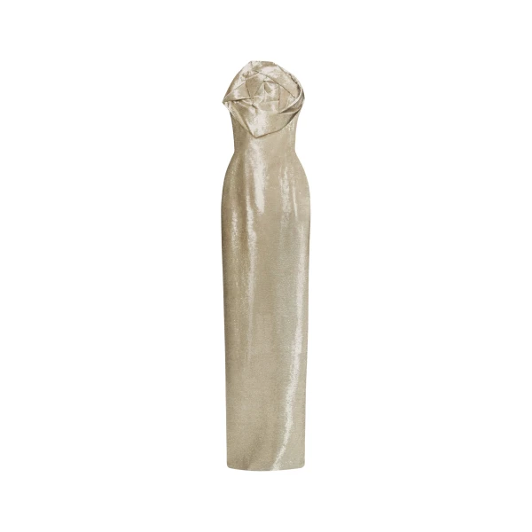 Oscar de la Renta Rosette Bugle Bead Column Gown - Oscar de la Renta Dresses - American Couture - Shop at Luxury Shoes 