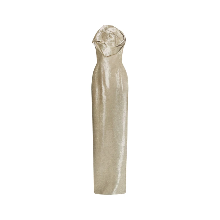 Oscar de la Renta Rosette Bugle Bead Column Gown - Oscar de la Renta Dresses - American Couture - Shop at Luxury Shoes 
