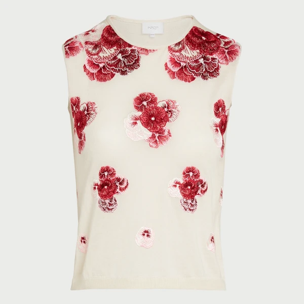 Giambattista Valli Ruby Pansies Cashmere Tank Top - Giambattista Valli Tops - Romantic Couture - Shop at Luxury Shoes 