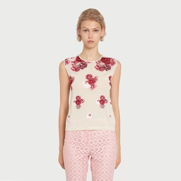 Giambattista Valli Ruby Pansies Cashmere Tank Top - Giambattista Valli Tops - Romantic Couture - Shop at Luxury Shoes 