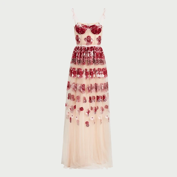 Giambattista Valli Ruby Pansies Embroidered Tulle Dress - Giambattista Valli Dresses - Romantic Couture - Shop at Luxury Shoes 