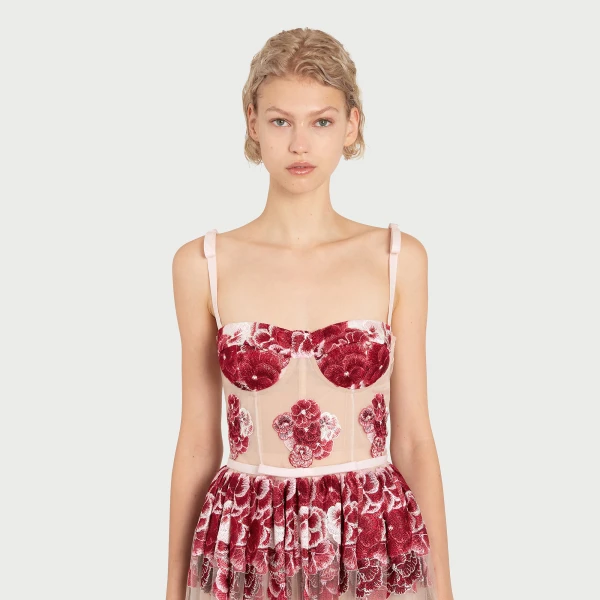 Giambattista Valli Ruby Pansies Embroidered Tulle Dress - Giambattista Valli Dresses - Romantic Couture - Shop at Luxury Shoes 