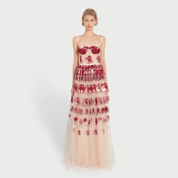 Giambattista Valli Ruby Pansies Embroidered Tulle Dress - Giambattista Valli Dresses - Romantic Couture - Shop at Luxury Shoes 