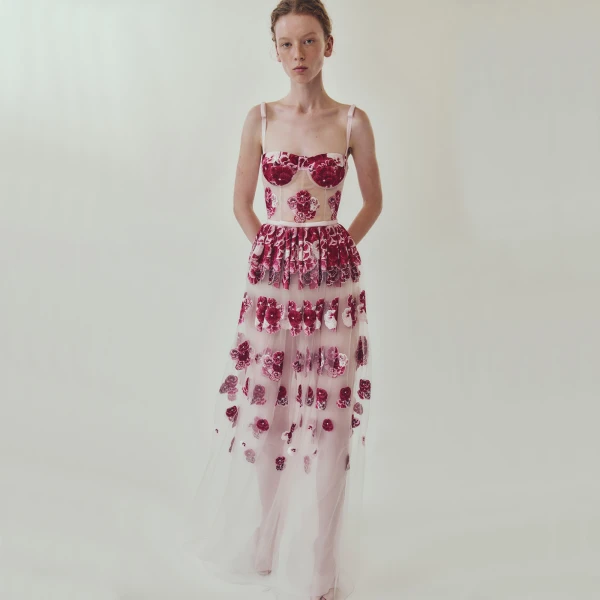Giambattista Valli Ruby Pansies Embroidered Tulle Dress - Giambattista Valli Dresses - Romantic Couture - Shop at Luxury Shoes 