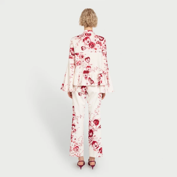 Giambattista Valli Ruby Pansies Ivory Poplin Blouse - Giambattista Valli Tops - Romantic Couture - Shop at Luxury Shoes 